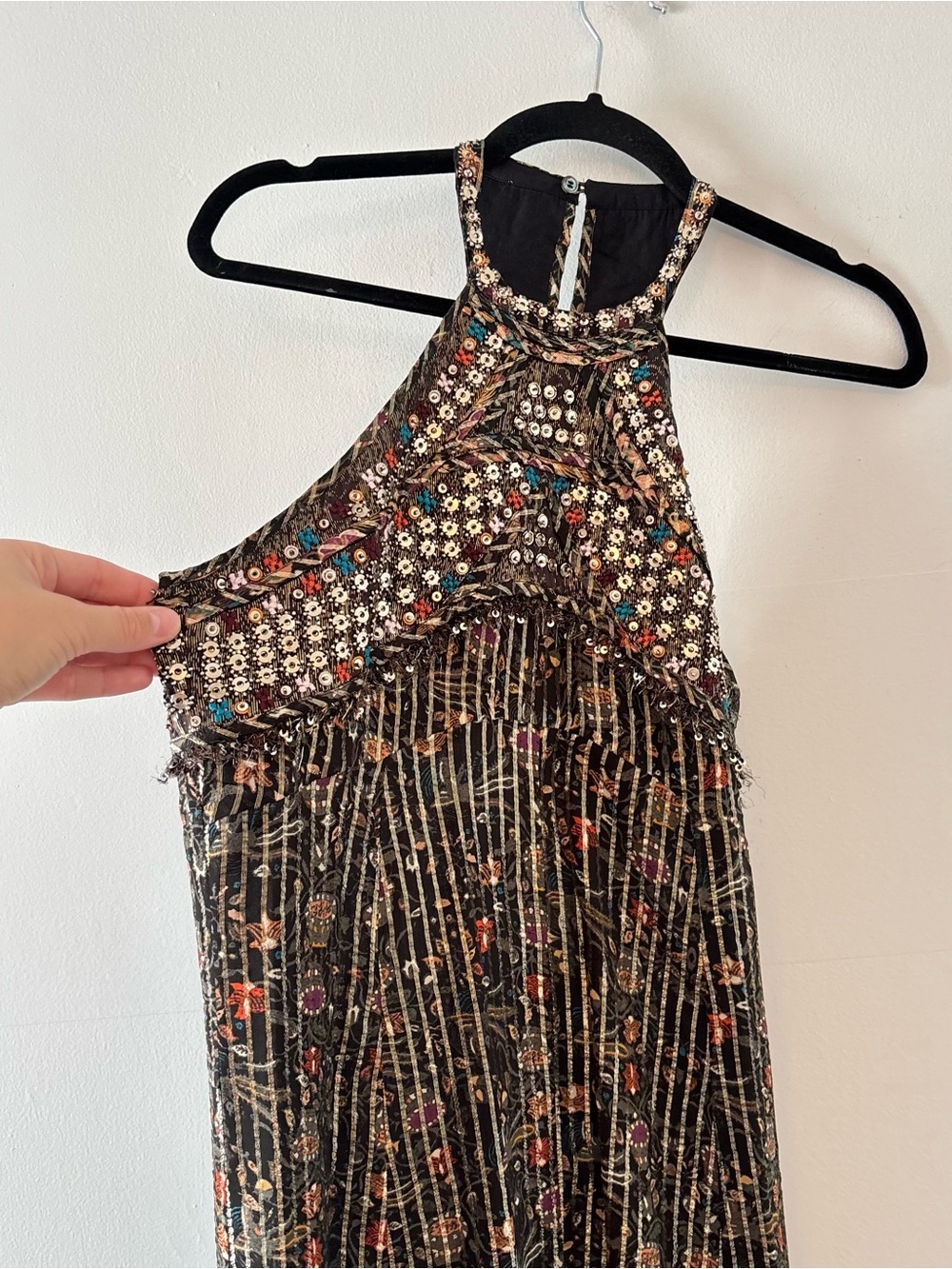 Isabel Marant Ophelie Metallic Striped Beaded Halter Maxi Dress Gown Silk Formal - Picture 4 of 10
